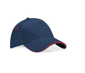 Beechfield BF15C - Ultimate 5 Panel Cap - Sandwich Peak French Navy / Classic Red